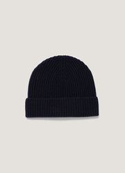 Cashmere Ribbed Hat in Navy