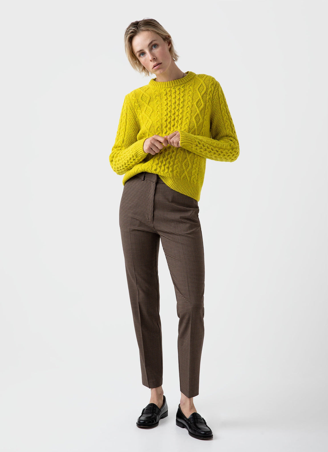 Women's Edie Campbell Cable Jumper in Acid Lime