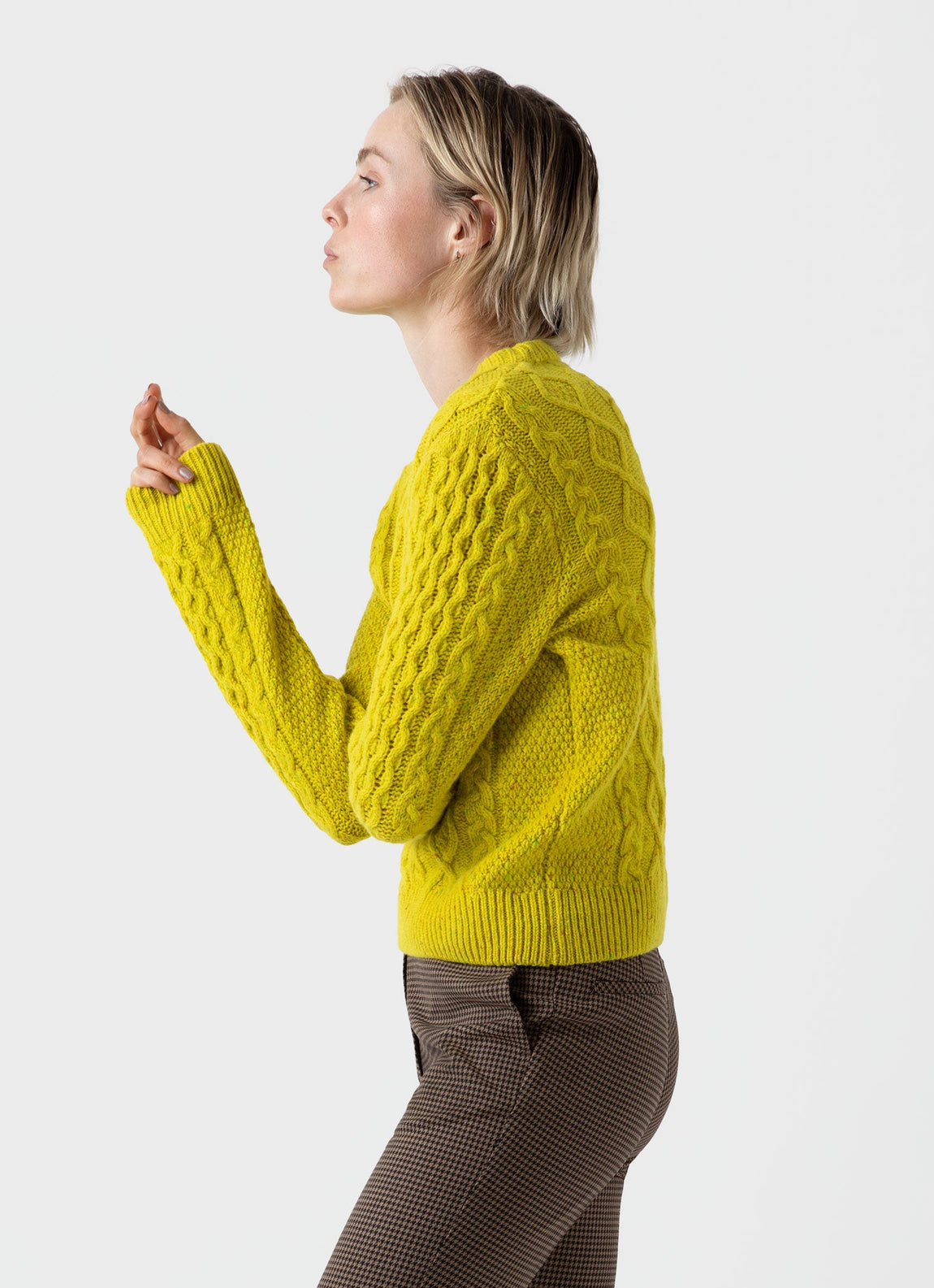 Women's Edie Campbell Cable Jumper in Acid Lime