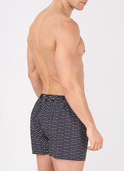 Men's Classic Print Boxer Shorts in Navy/White Leaf Print