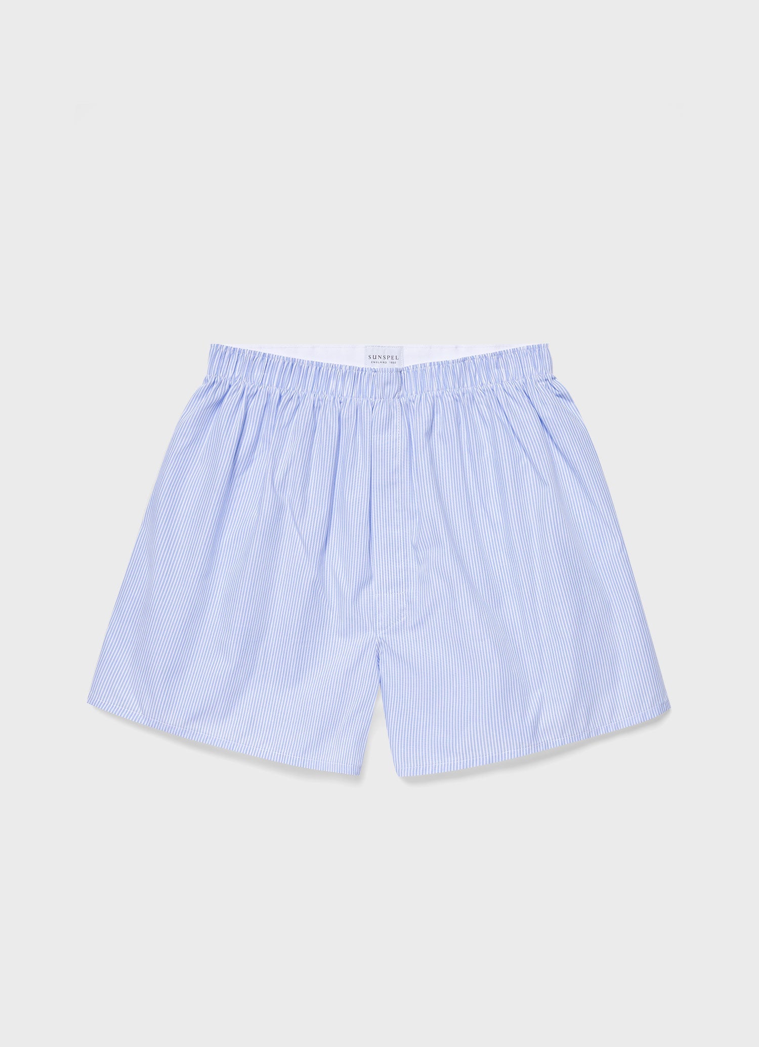 Men's Classic Boxer Shorts in White/Light Blue Pinstripe