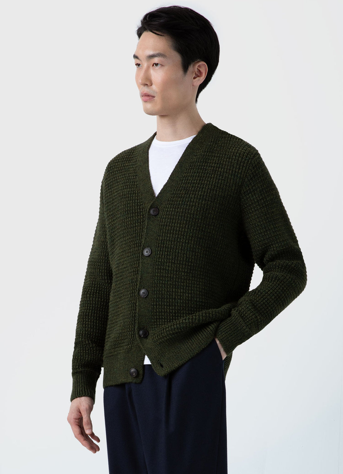 Men's Fisherman Cardigan in Dark Olive