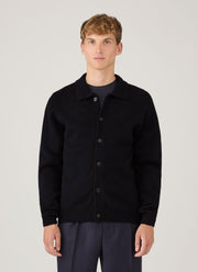 Men's Lambswool Cardigan in Dark Navy Mouline