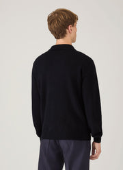 Men's Lambswool Cardigan in Dark Navy Mouline