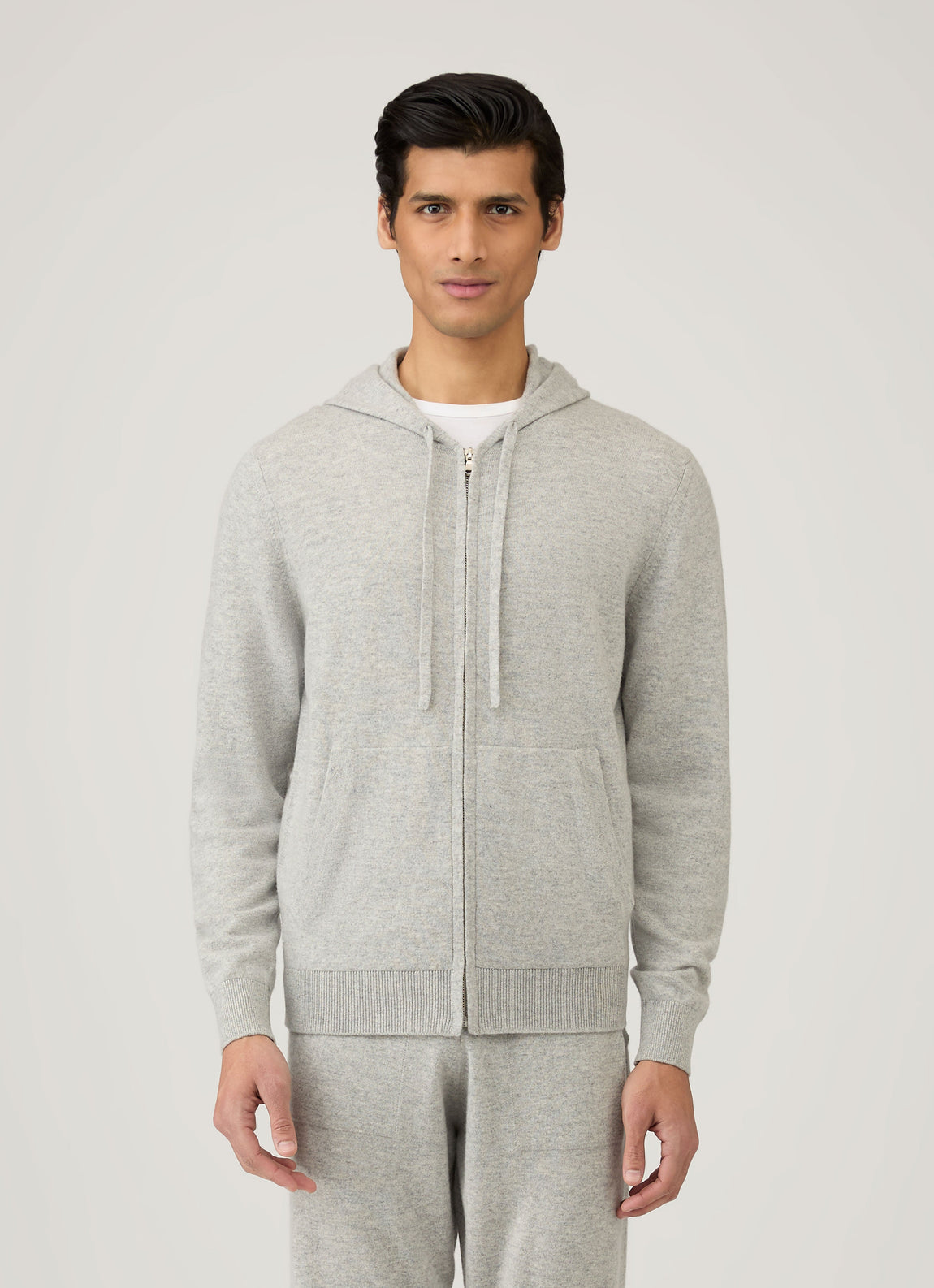 Men's Cashmere Zip Hoodie in Grey Melange
