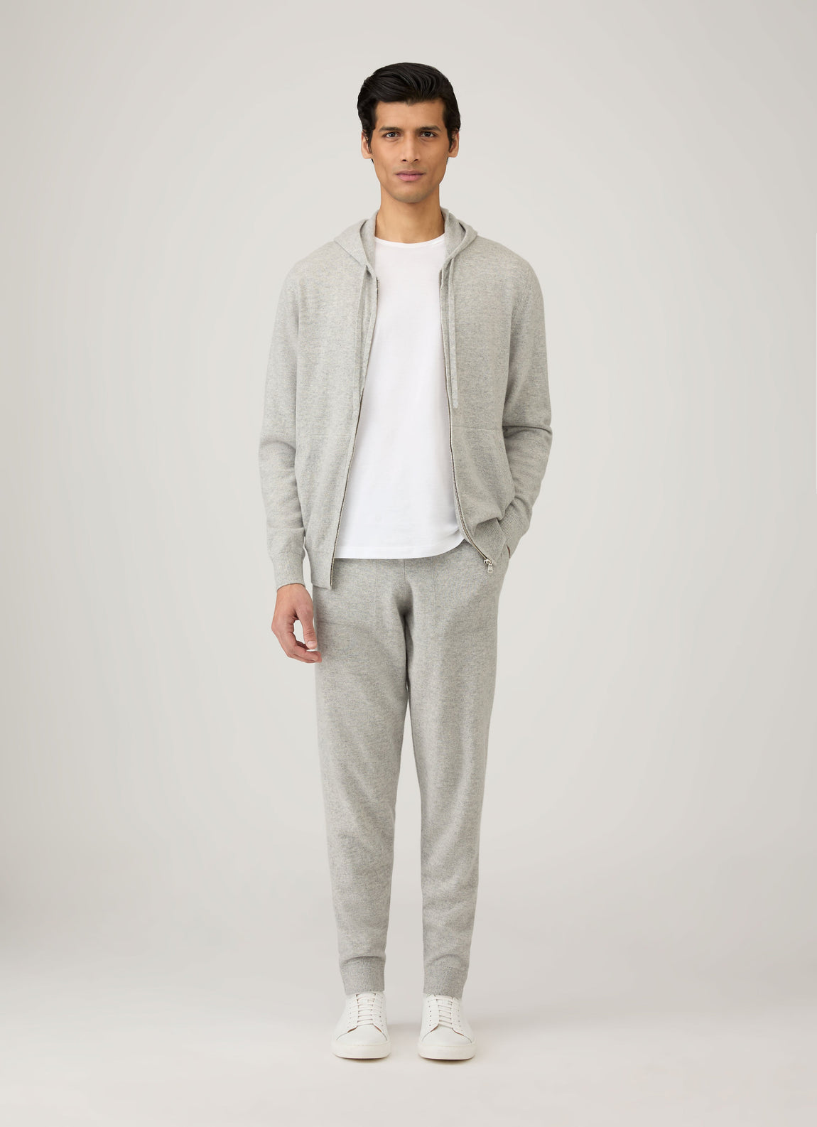 Men's Cashmere Zip Hoodie in Grey Melange