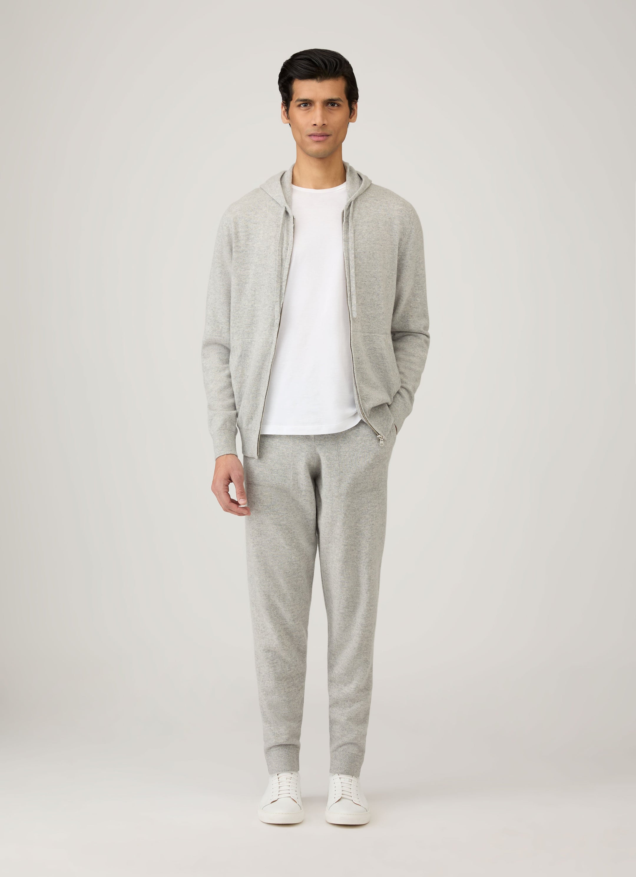 Men's Cashmere Zip Hoodie in Grey Melange