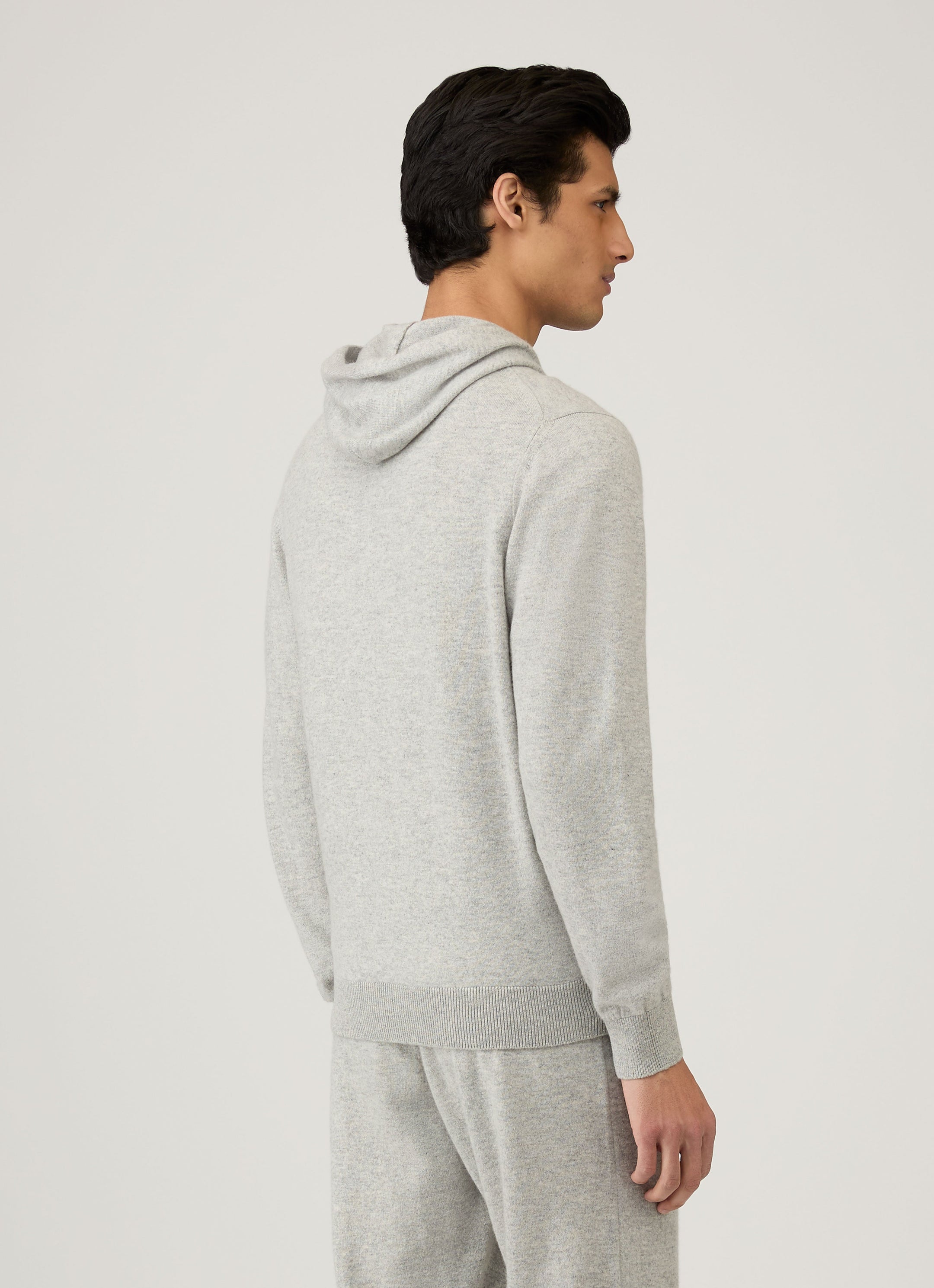 Men's Cashmere Zip Hoodie in Grey Melange