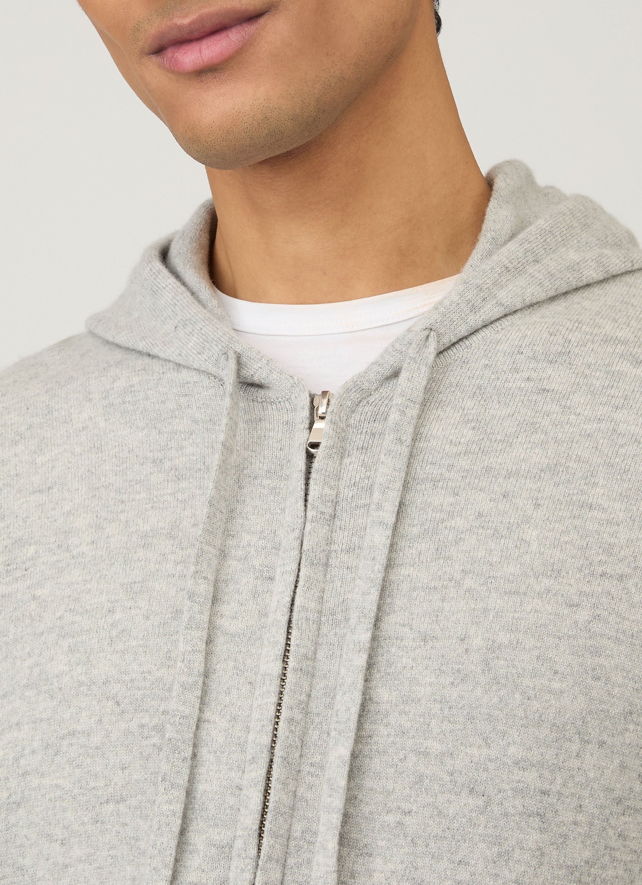 Men's Cashmere Zip Hoodie in Grey Melange