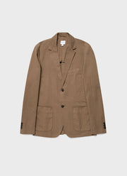 Men's Cotton Linen Unstructured Blazer in Dark Tan