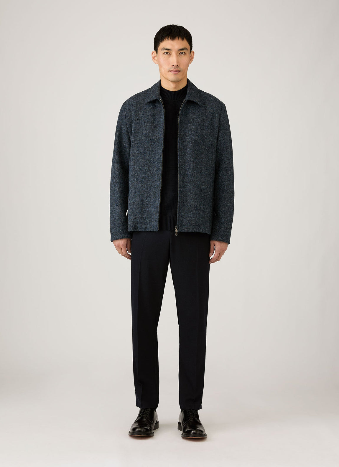 Men's Harris Tweed Harrington Jacket in Blue Herringbone
