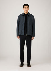 Men's Harris Tweed Harrington Jacket in Blue Herringbone