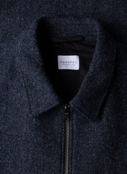 Men's Harris Tweed Harrington Jacket in Blue Herringbone