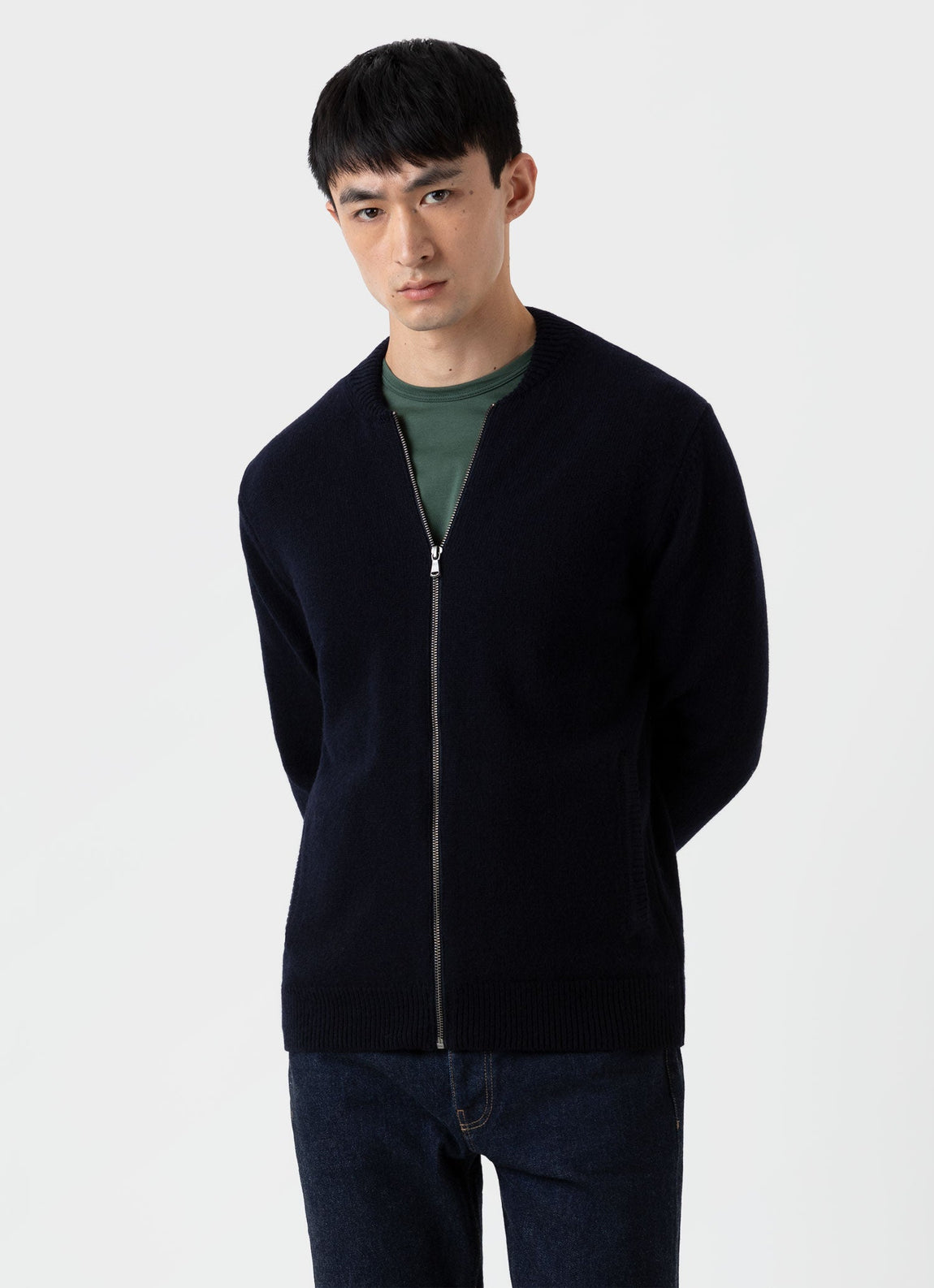 Men's Knit Bomber Jacket in Navy