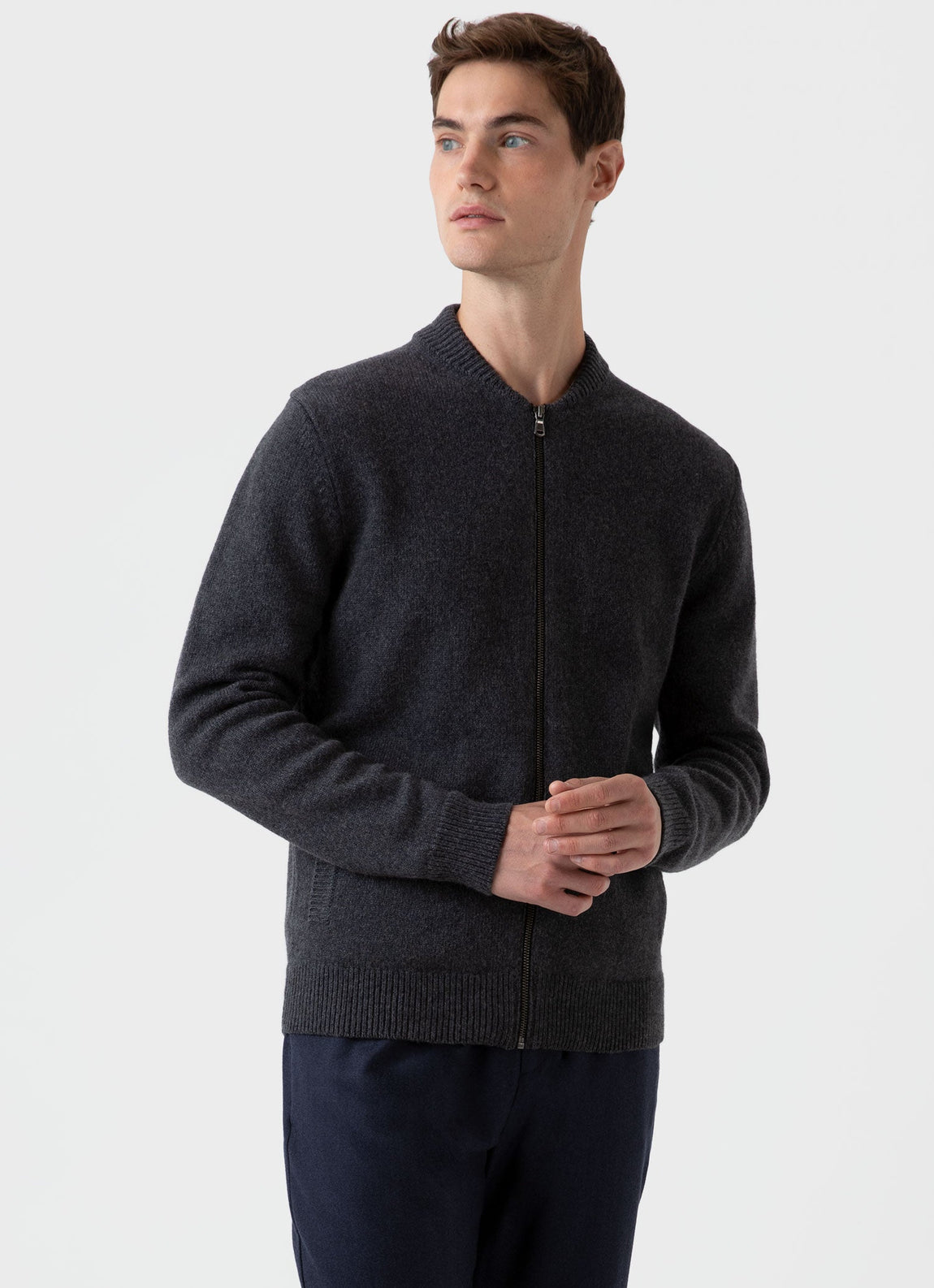 Men's Knit Bomber Jacket in Charcoal Melange