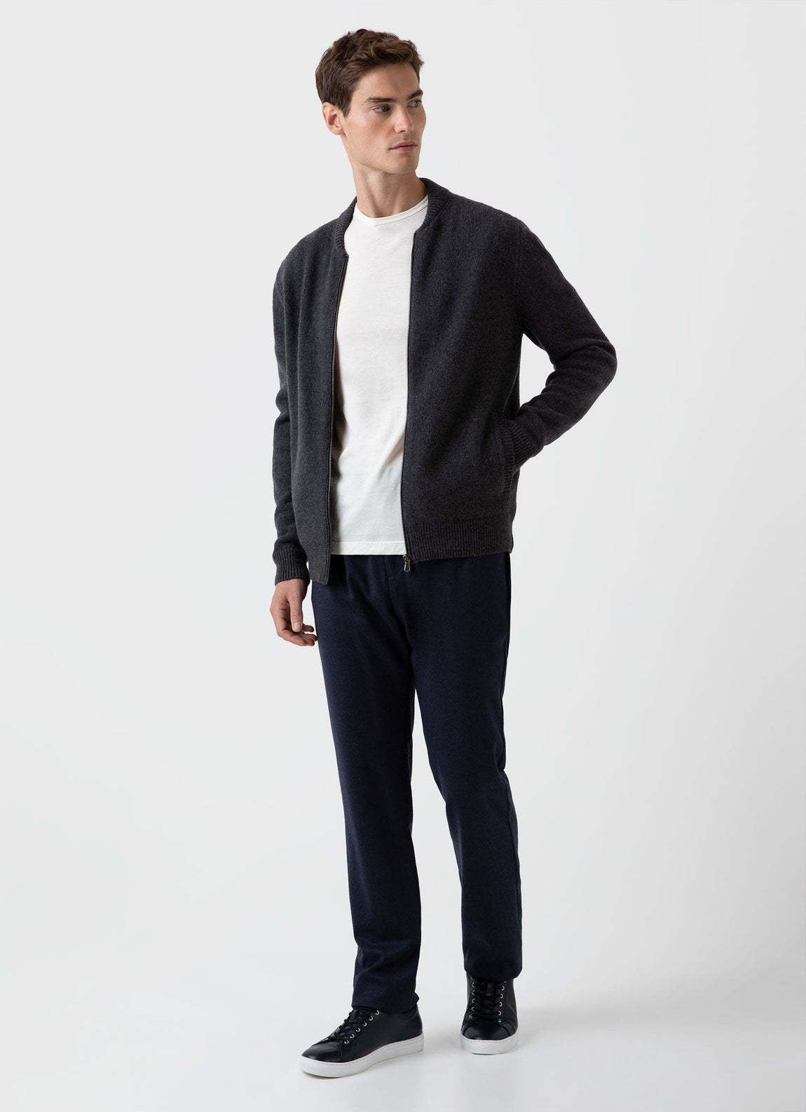 Men's Knit Bomber Jacket in Charcoal Melange