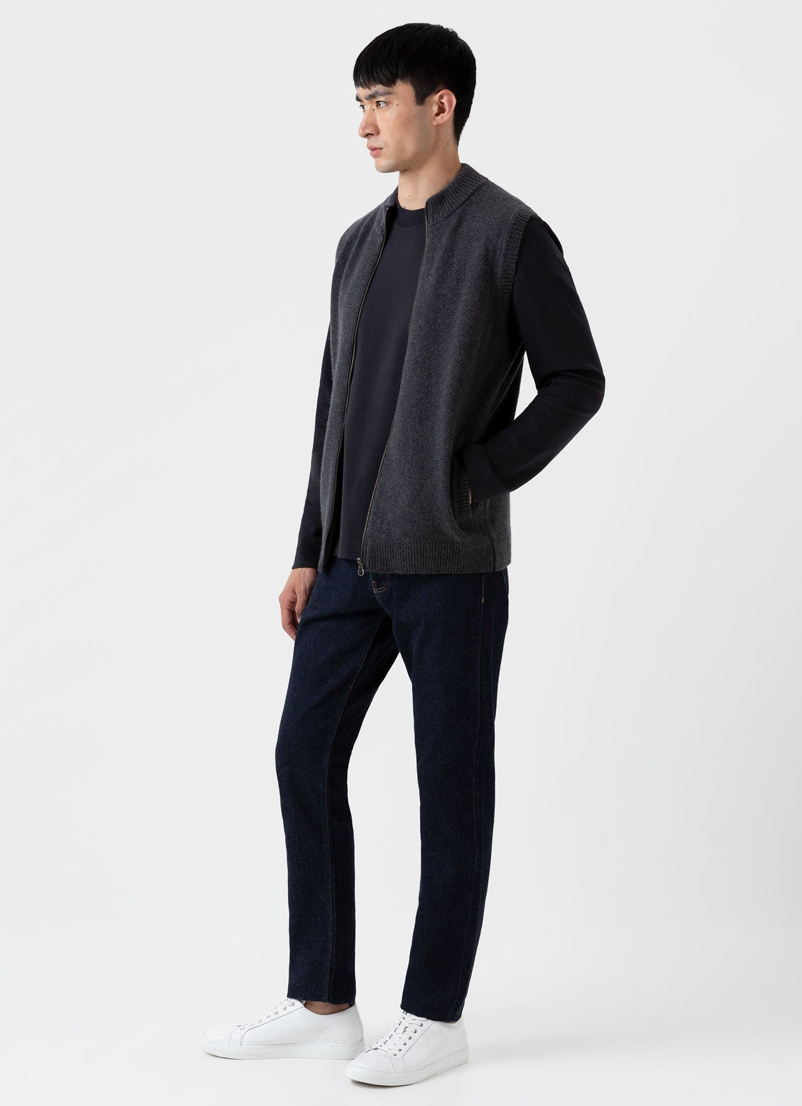Men's Knitted Gilet in Charcoal Melange