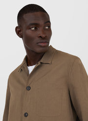 Men's Cotton Linen Twin Pocket Jacket in Dark Tan