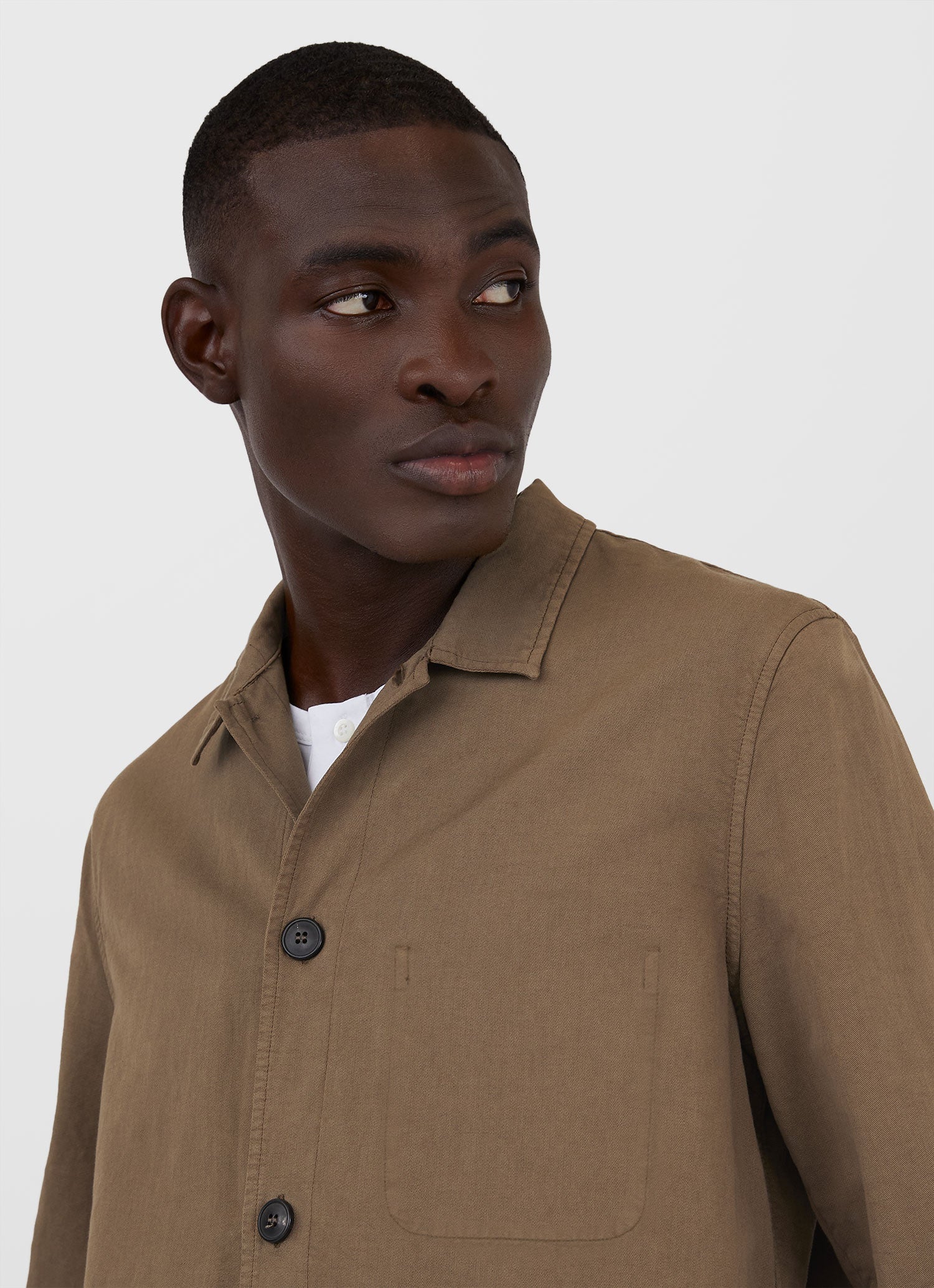 Men's Cotton Linen Twin Pocket Jacket in Dark Tan