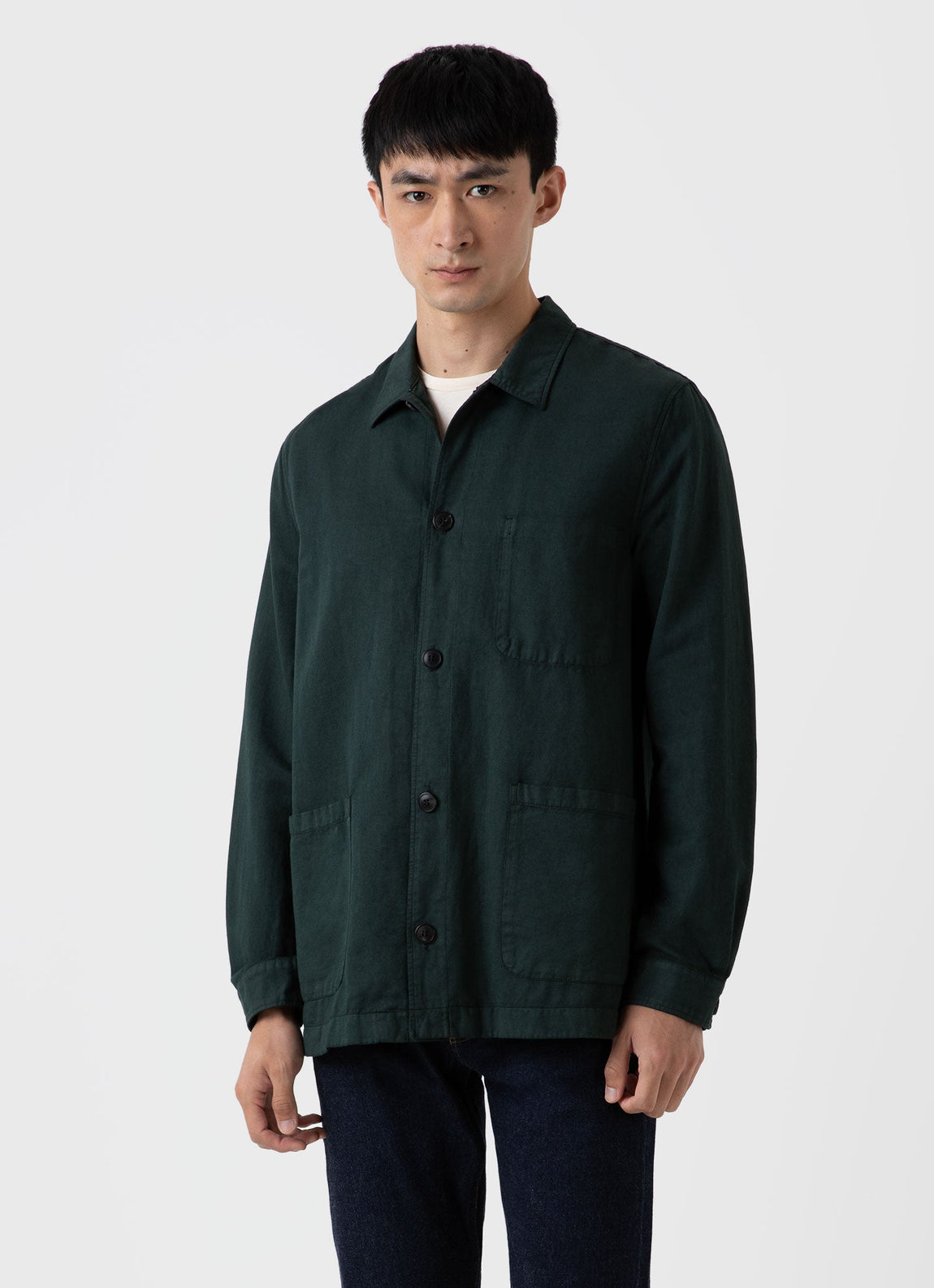 Men's Cotton Linen Twin Pocket Jacket in Seaweed