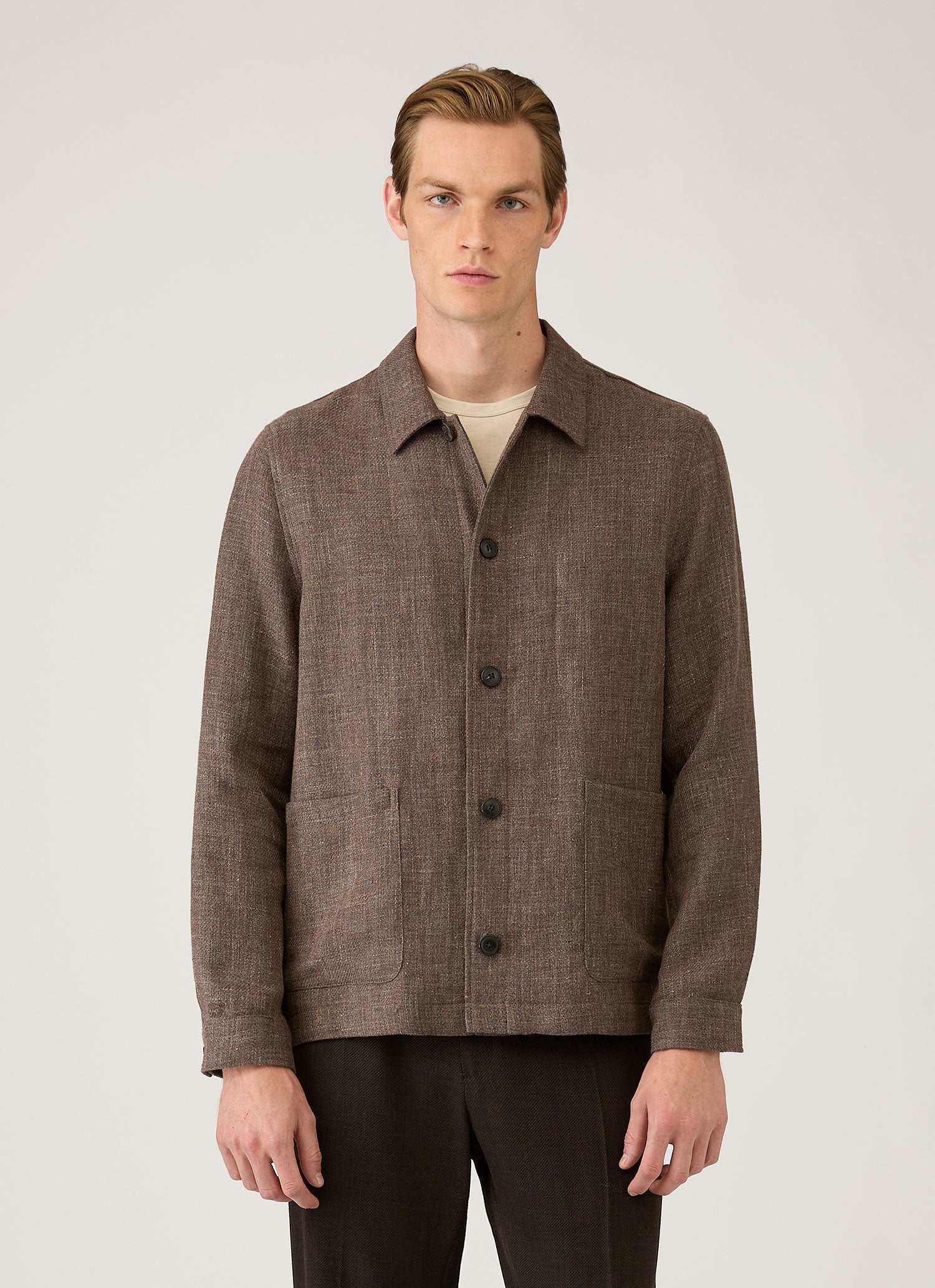 Men's Cotton Linen Twill Twin Pocket Jacket in Dark Cedar