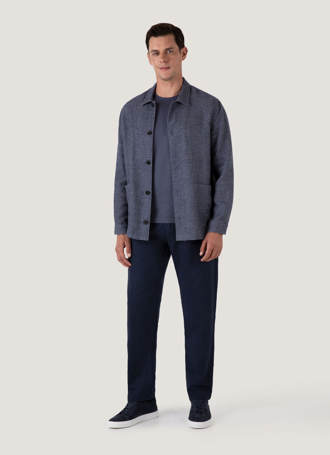Men's Cotton Linen Twill Twin Pocket Jacket in Denim Blue