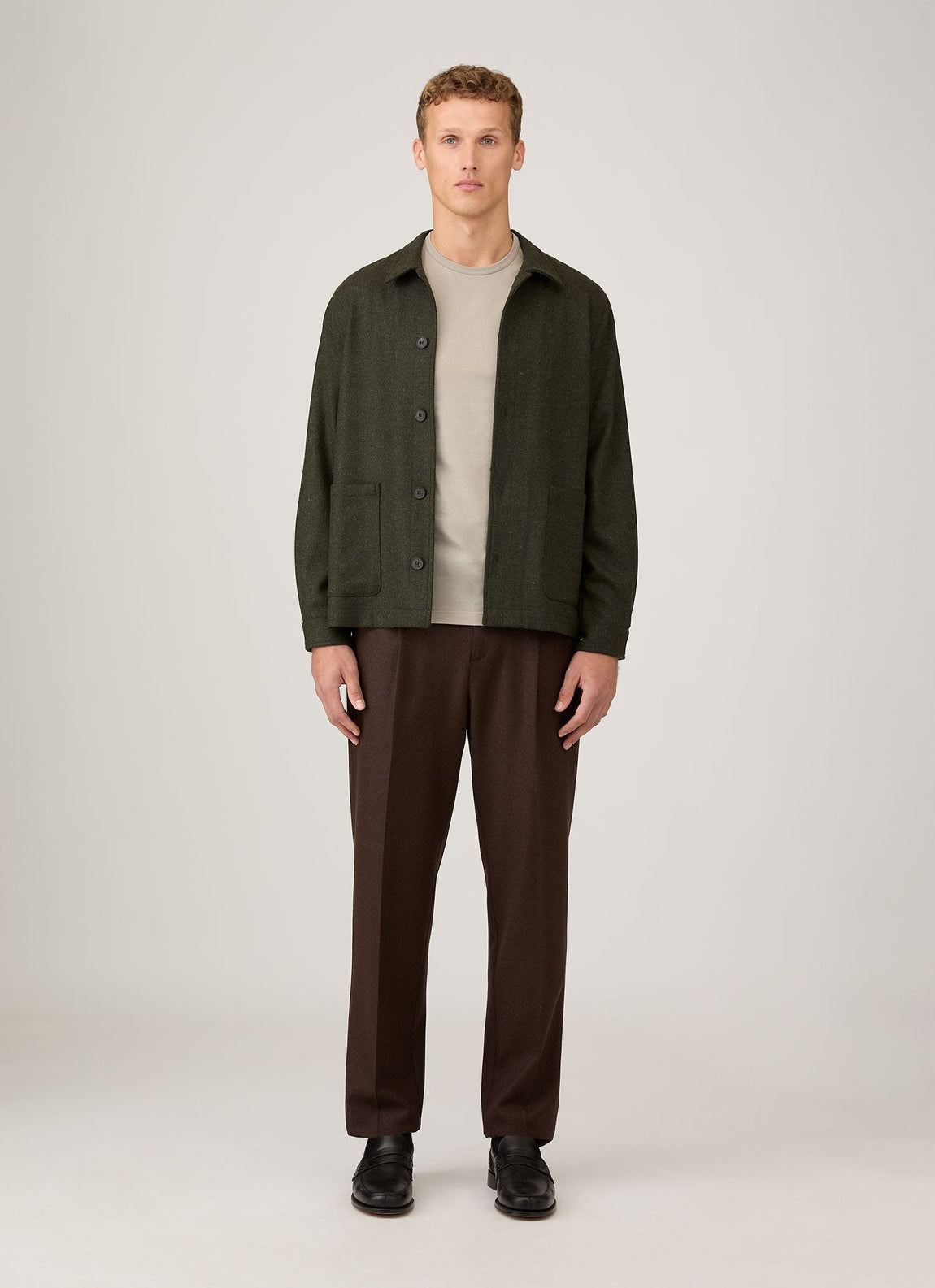 Men's Wool Twin Pocket Jacket in Drill Green
