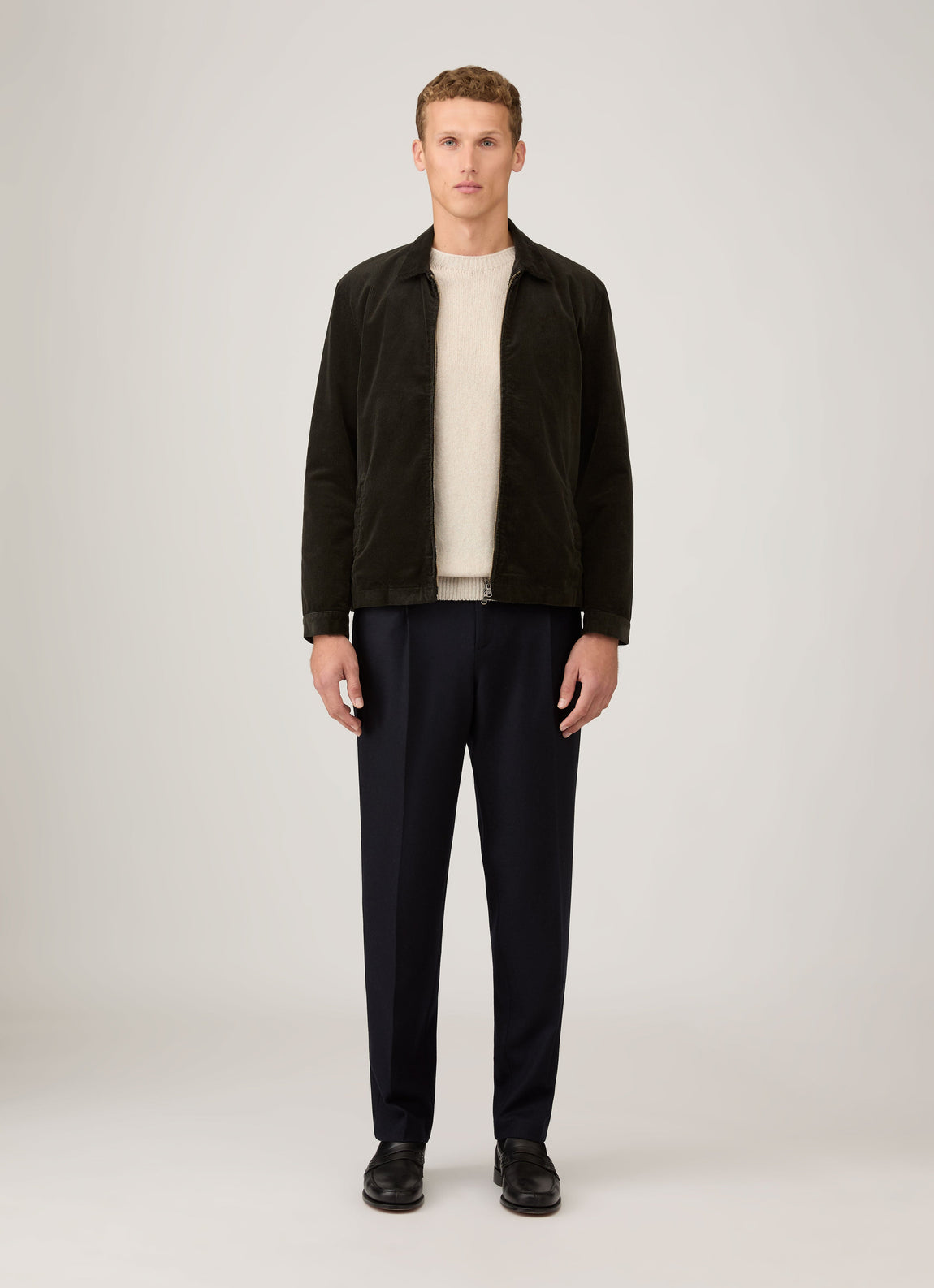 Men's Corduroy Harrington Jacket in Dark Green