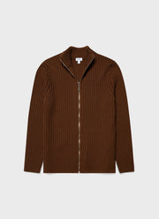 Men's Merino Rib Zip Cardigan in Pecan