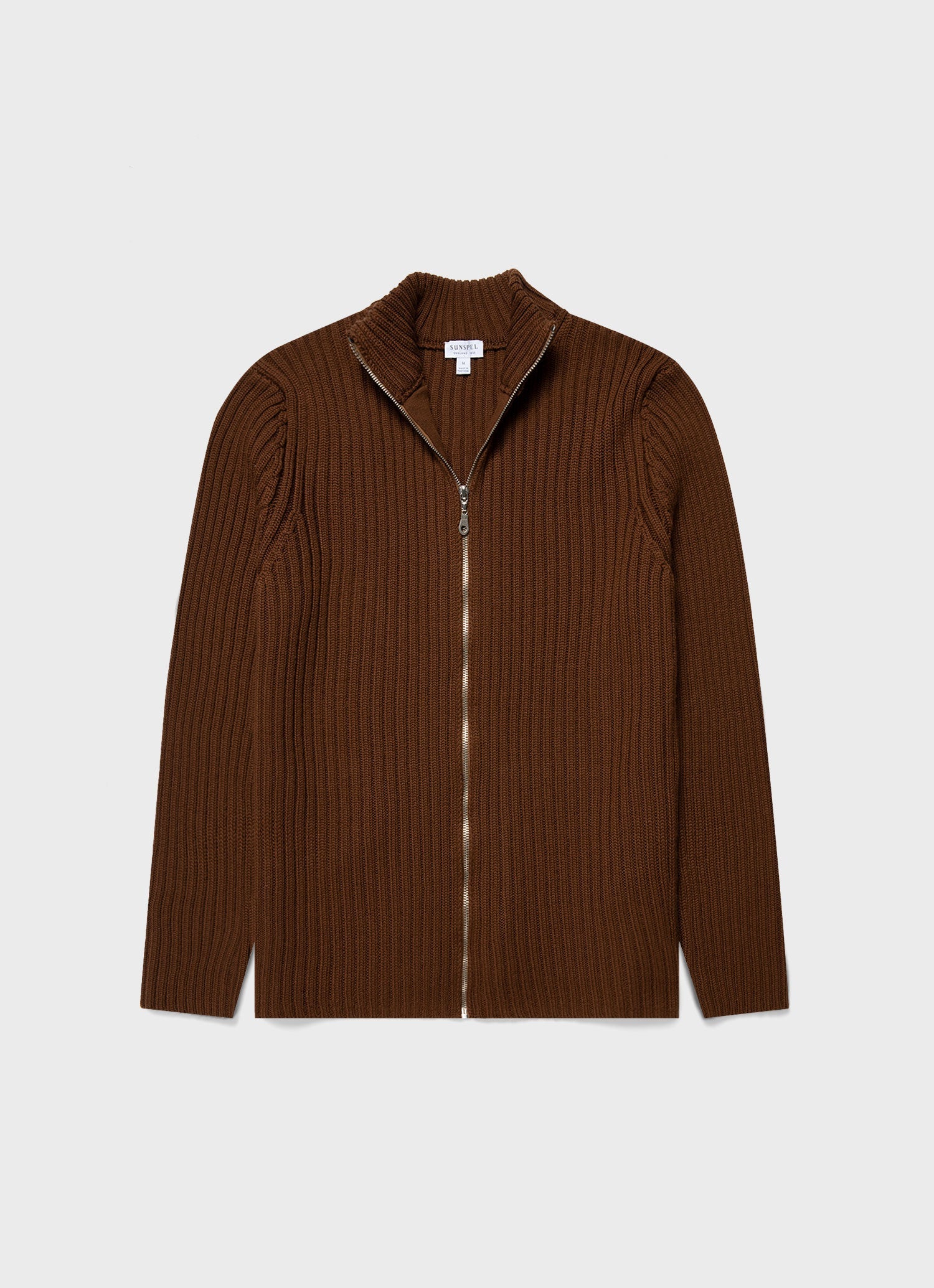 Men's Merino Rib Zip Cardigan in Pecan