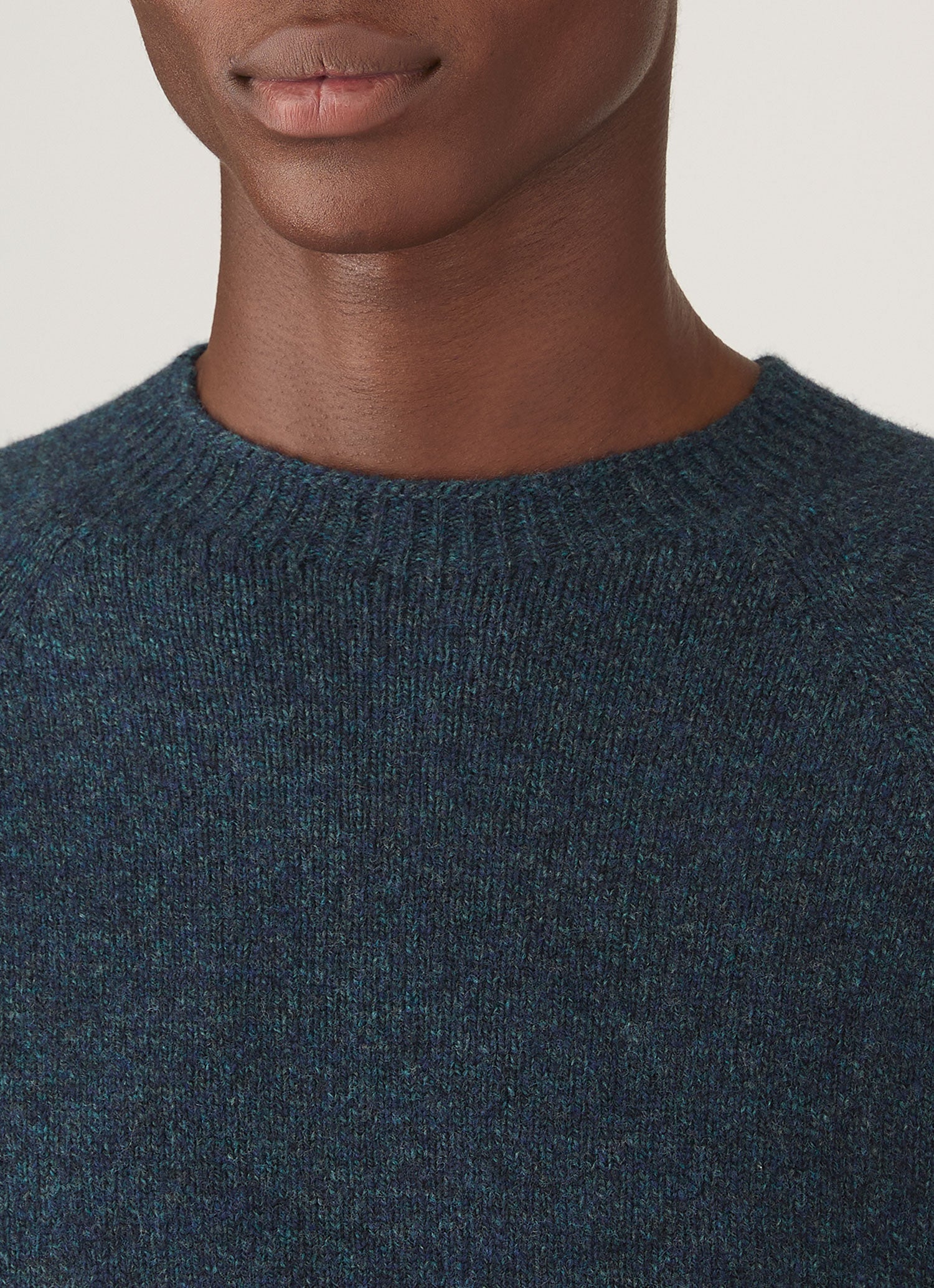 Men's Lambswool Crew Neck Jumper in Dark Petrol Twist