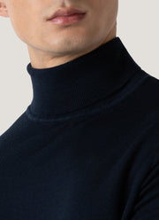 Men's Extra-Fine Merino Roll Neck in Light Navy