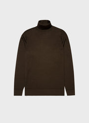 Men's Extra-Fine Merino Roll Neck in Dark Moss