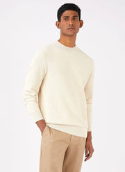 Men's Textured Guernsey Jumper in Ecru
