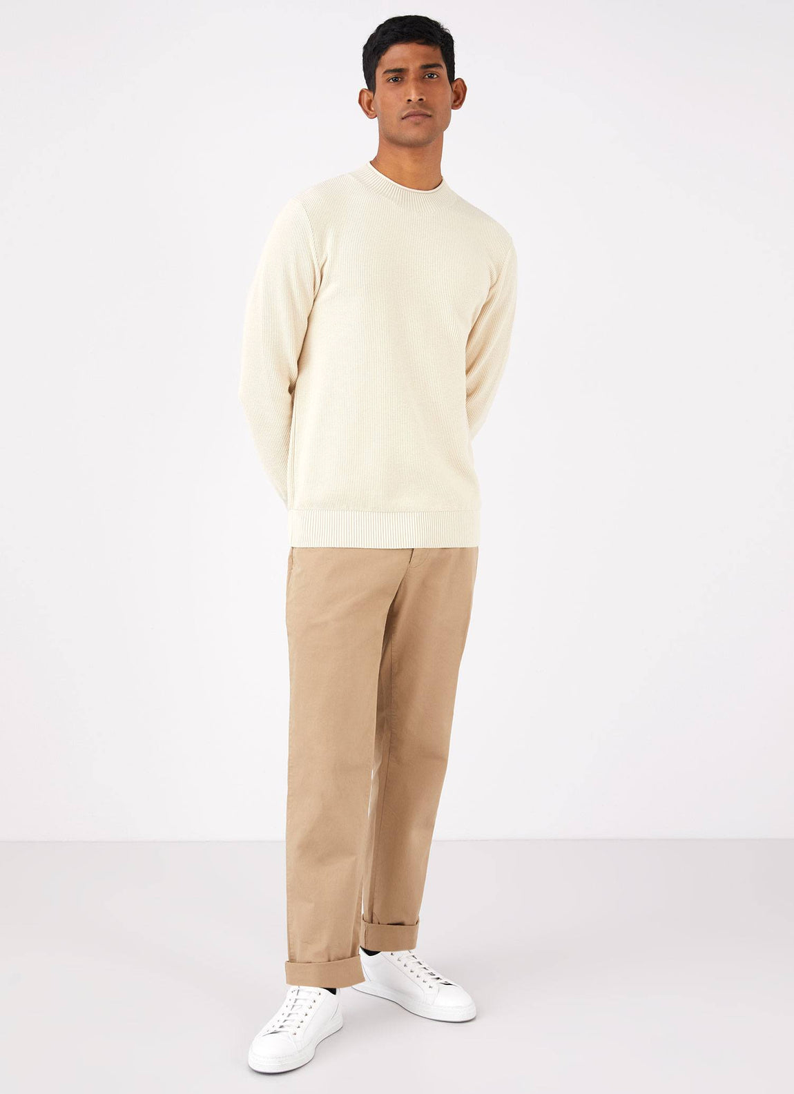 Men's Textured Guernsey Jumper in Ecru