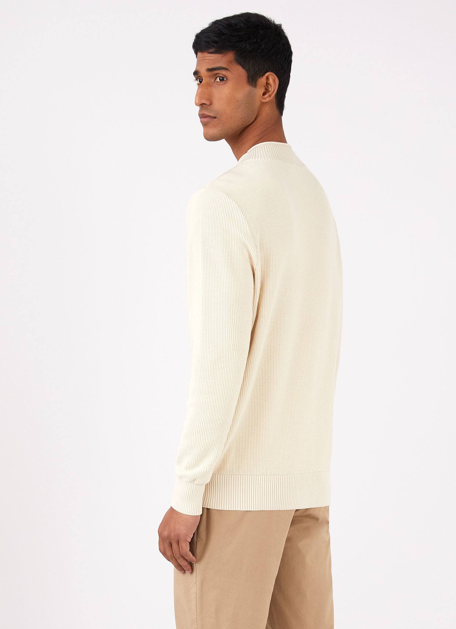 Men's Textured Guernsey Jumper in Ecru