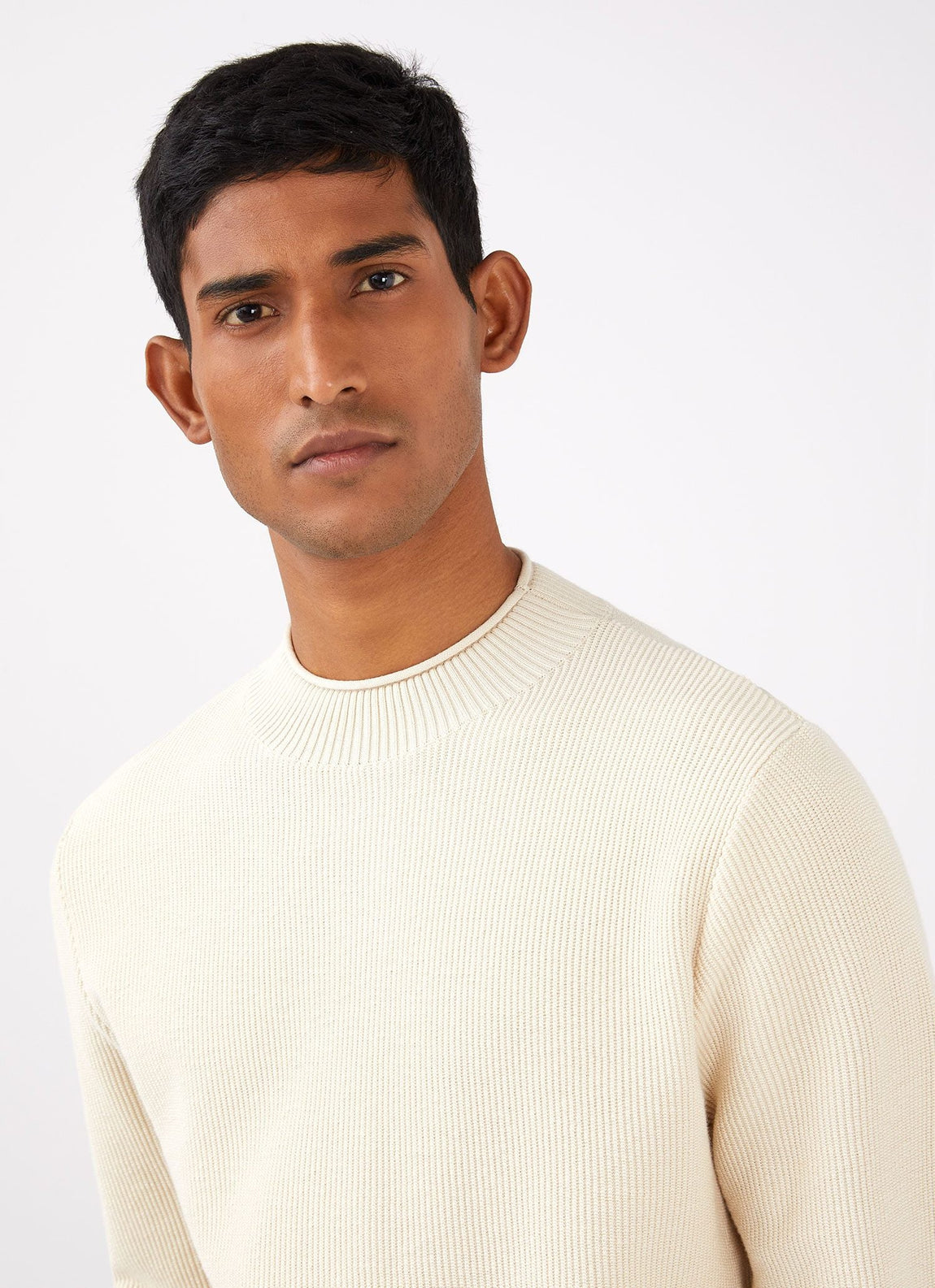 Men's Textured Guernsey Jumper in Ecru