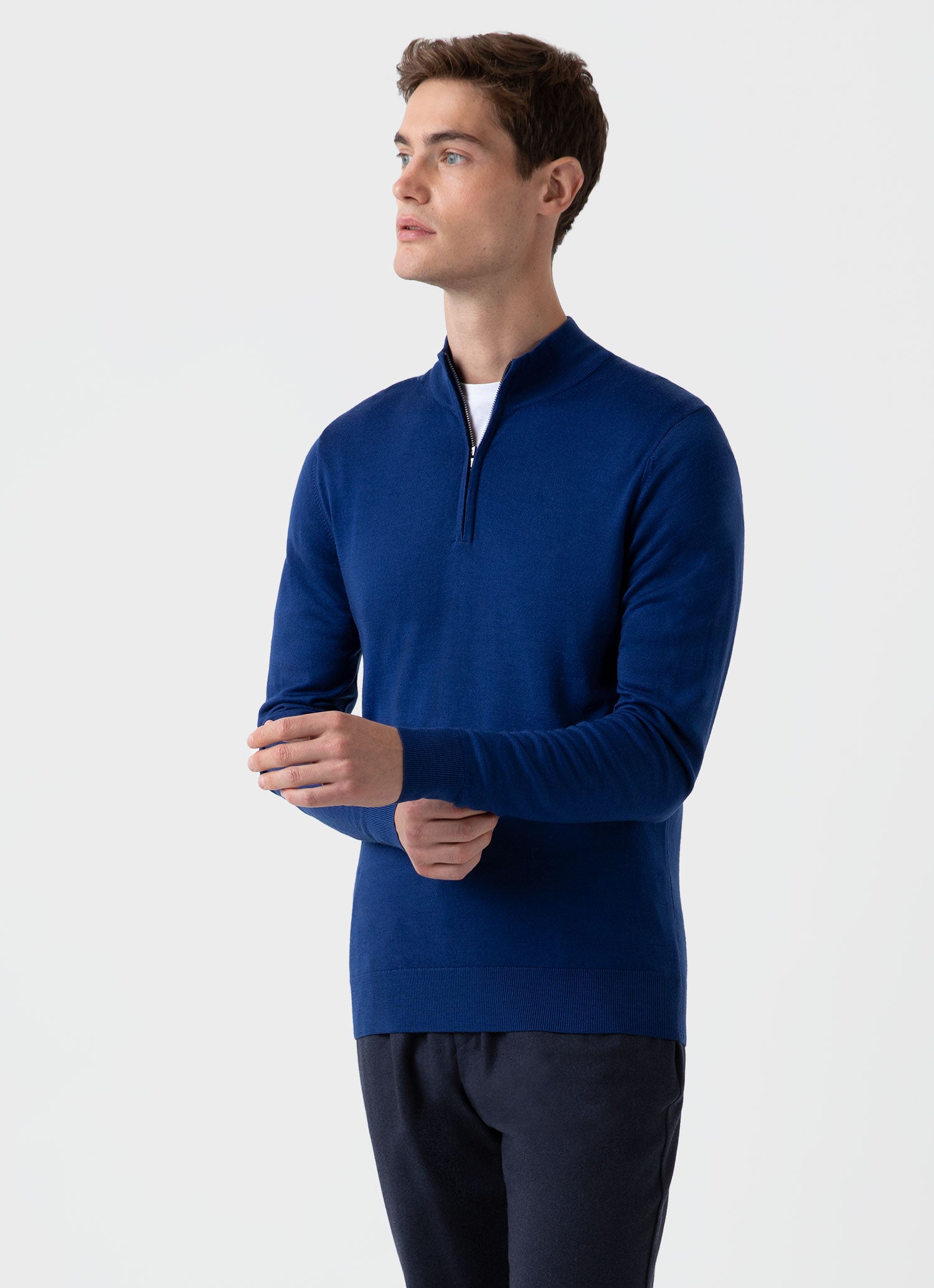 Men's Extra-Fine Merino Zip Neck in Space Blue