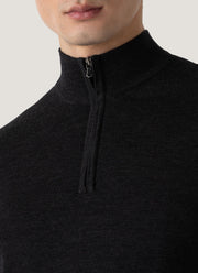 Men's Extra-Fine Merino Zip Neck in Charcoal Melange