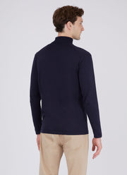 Men's Sea Island Cotton Roll Neck Sweater in Light Navy