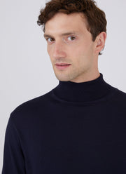 Men's Sea Island Cotton Roll Neck Sweater in Light Navy