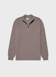 Men's Lambswool Cashmere Zip Neck Jumper in Oatmeal Melange