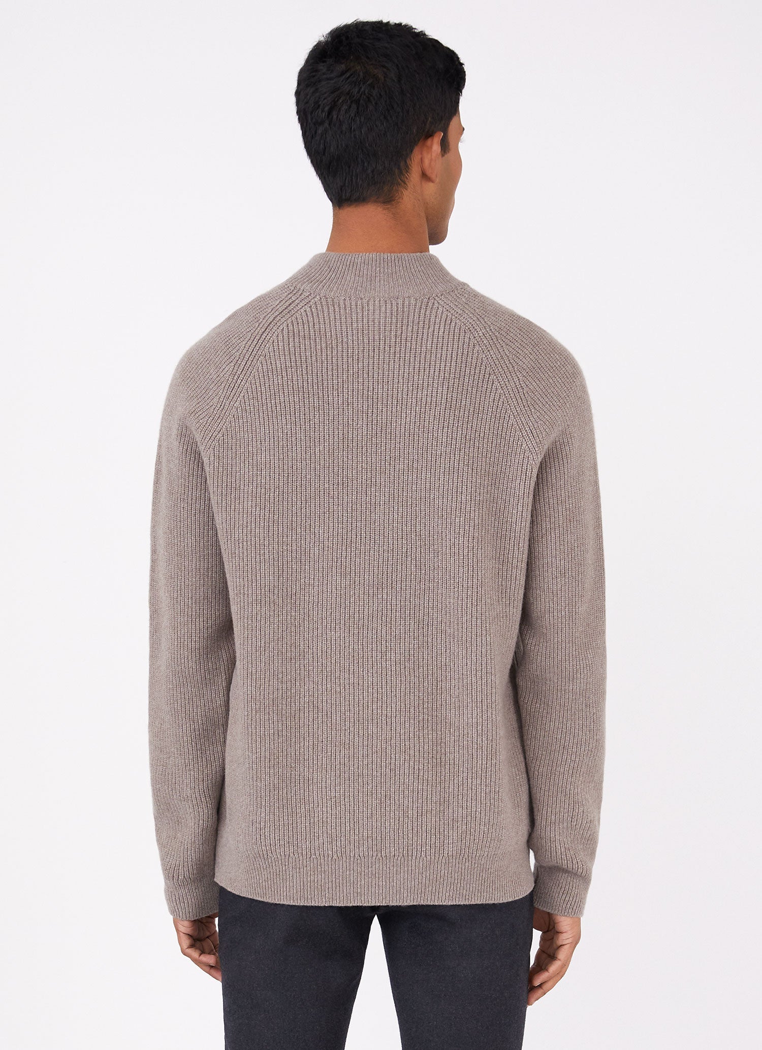 Men's Lambswool Cashmere Zip Neck Jumper in Oatmeal Melange