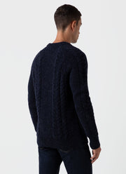 Men's Textured Donegal Jumper in Navy Donegal