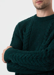 Men's Textured Donegal Jumper in Dark Green Donegal