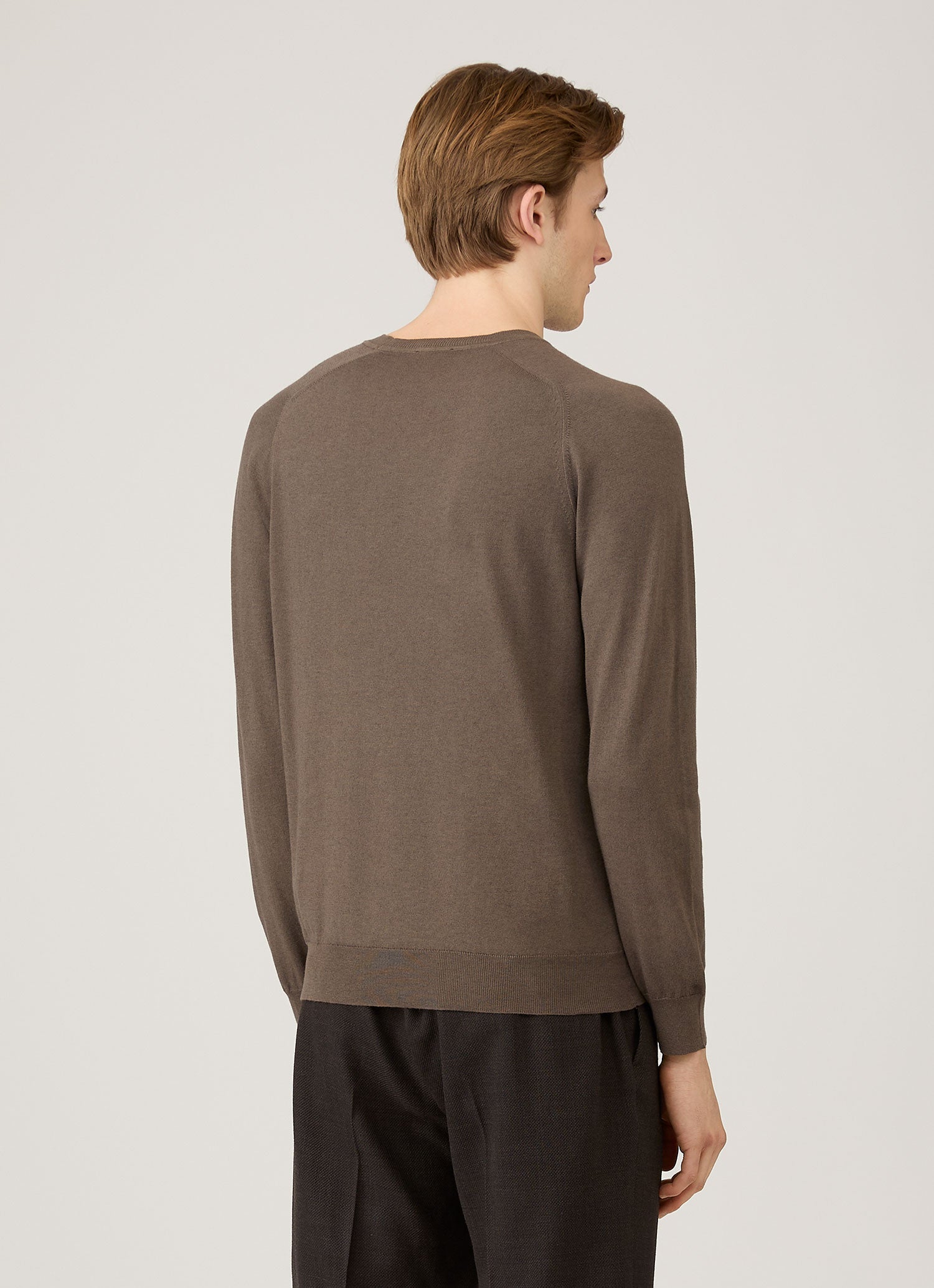 Men's Sea Island Cashmere Crew Neck Jumper in Bark
