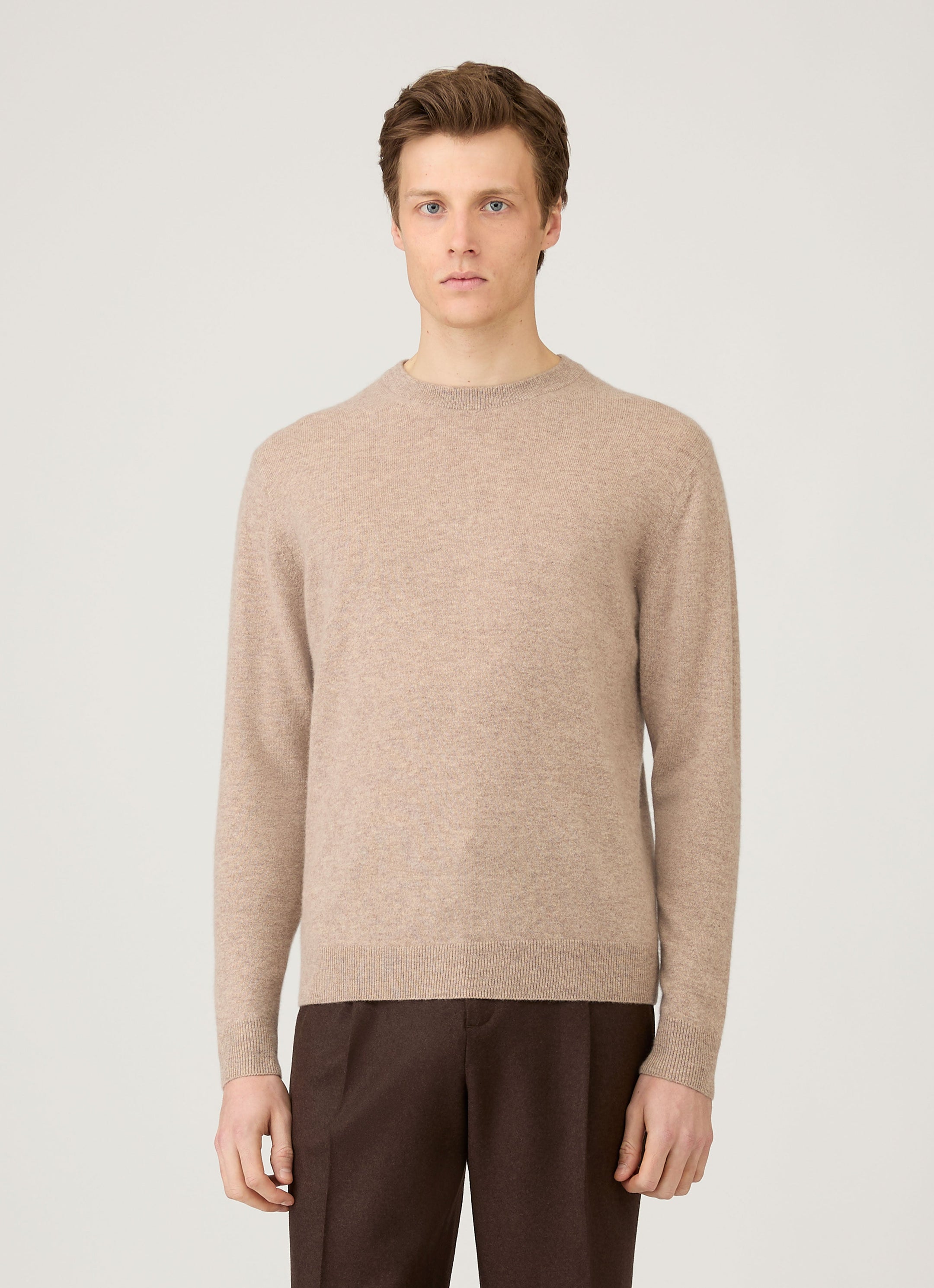 Men's Cashmere Crew Neck Jumper in Oatmeal Melange