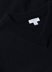 Men's Lambswool V-neck Jumper in Dark Navy Mouline