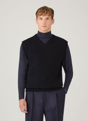 Men's Lambswool Vest in Dark Navy Mouline