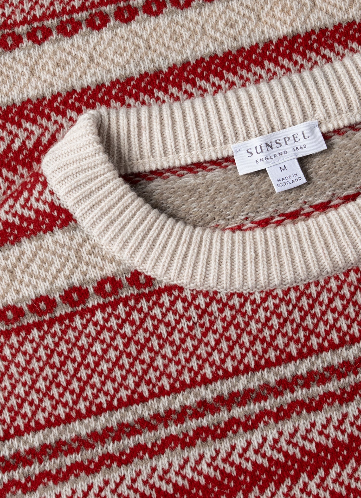 Men's Lambswool Fair Isle Jumper in Bright Red